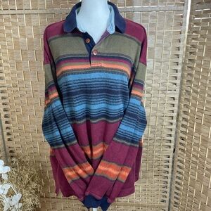 Striped Rugby Collar Pullover - Multicolor